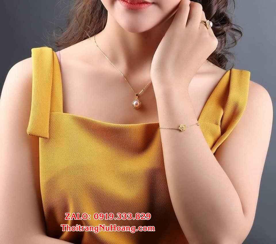 Bộ Trang sức Ngọc Trai Hoa Thuỷ Tiên Duyên dáng Chế tác bạc mạ vàng 18K đính Ngọc trai NT20